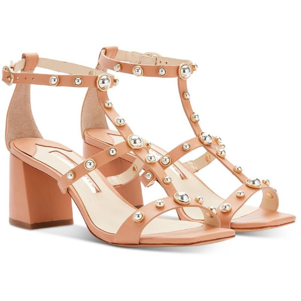 Sophia Webster Womens Dina Stud Mid Sandal Tan Block Heel Heels Shoes NWT
